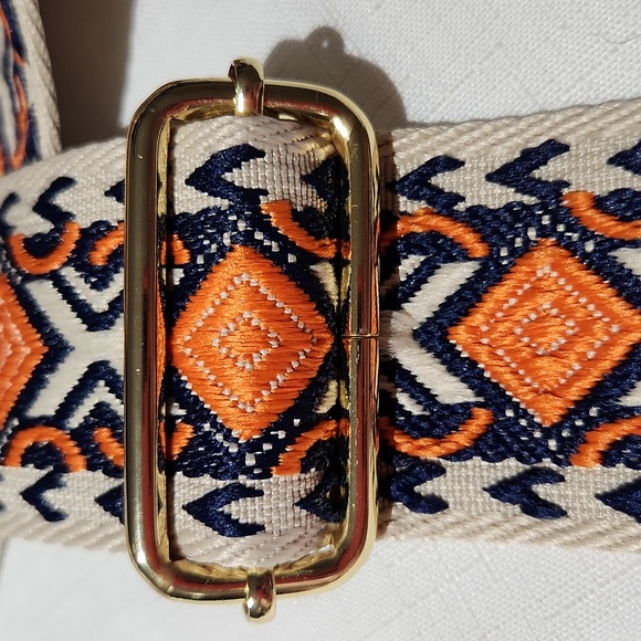 *SOLD*#47-Strap for crossbody use or guitar strap-Cream, Navy Blue, Orange - Picture 3 of 6